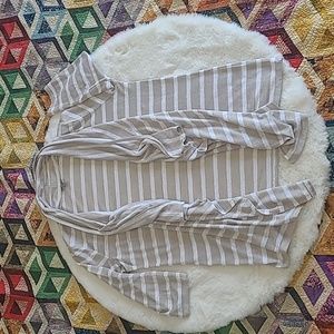 J. Jill Tan & Cream Striped 100% Linen Lightweight Summer Open Knit Cardigan